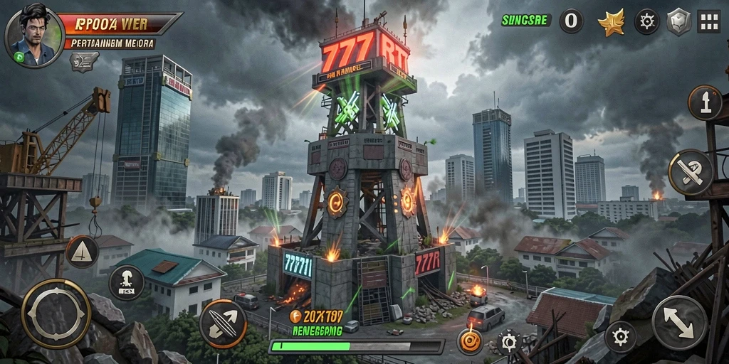 Screenshot menampilkan aksi seru dalam gameplay Tower Defense 777RT.