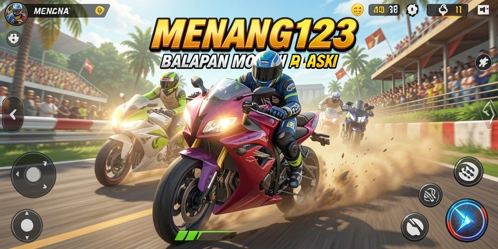 Screenshot menunjukkan aksi balapan motor yang seru di MENANG123.