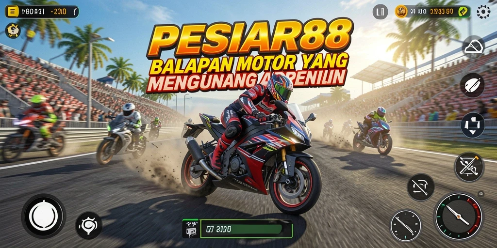 Tampilan intens gameplay PESIAR88 saat balapan motor yang seru.
