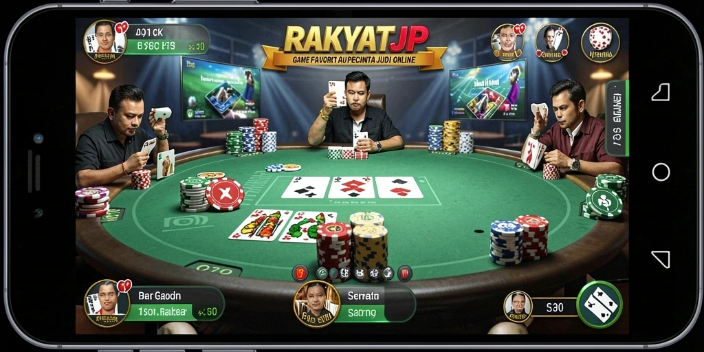Screenshot gameplay RAKYATJP yang menampilkan momen seru poker.