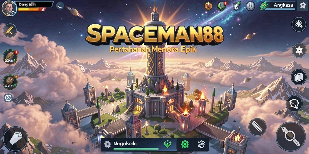 Gameplay SPACEMAN88 menampilkan pertempuran menara yang mendebarkan.